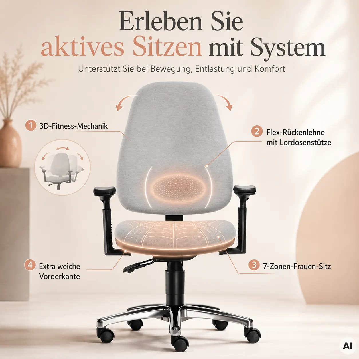 Lady Fitness - Ergonomischer Frauen-Drehstuhl