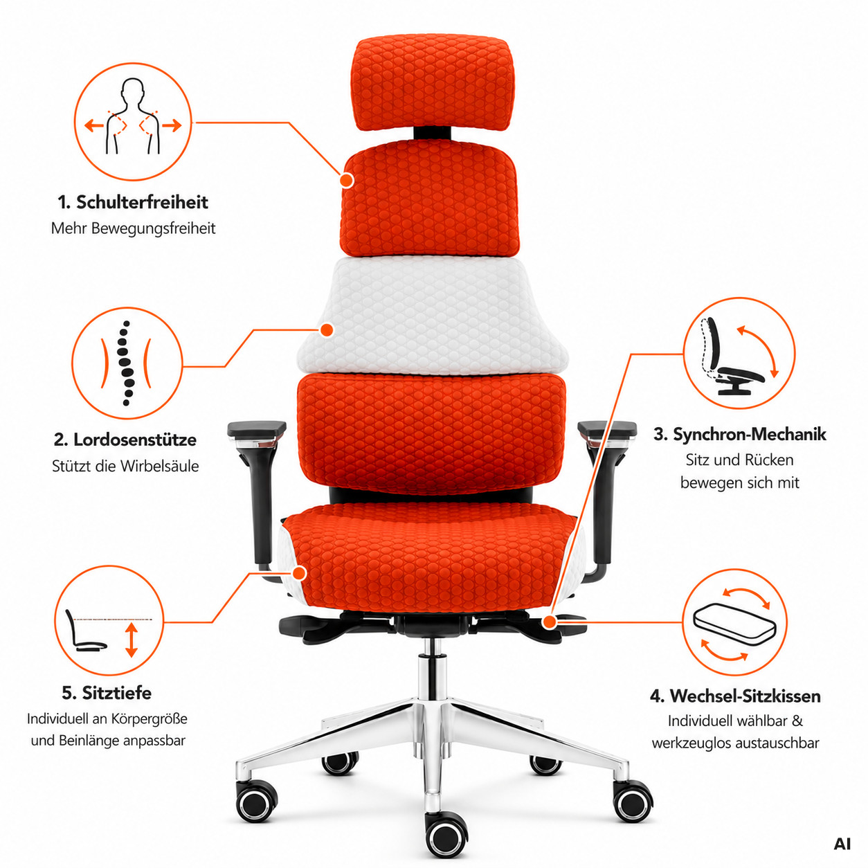 ORTHOwell- Zweifarbiger Luxus Bürostuhl